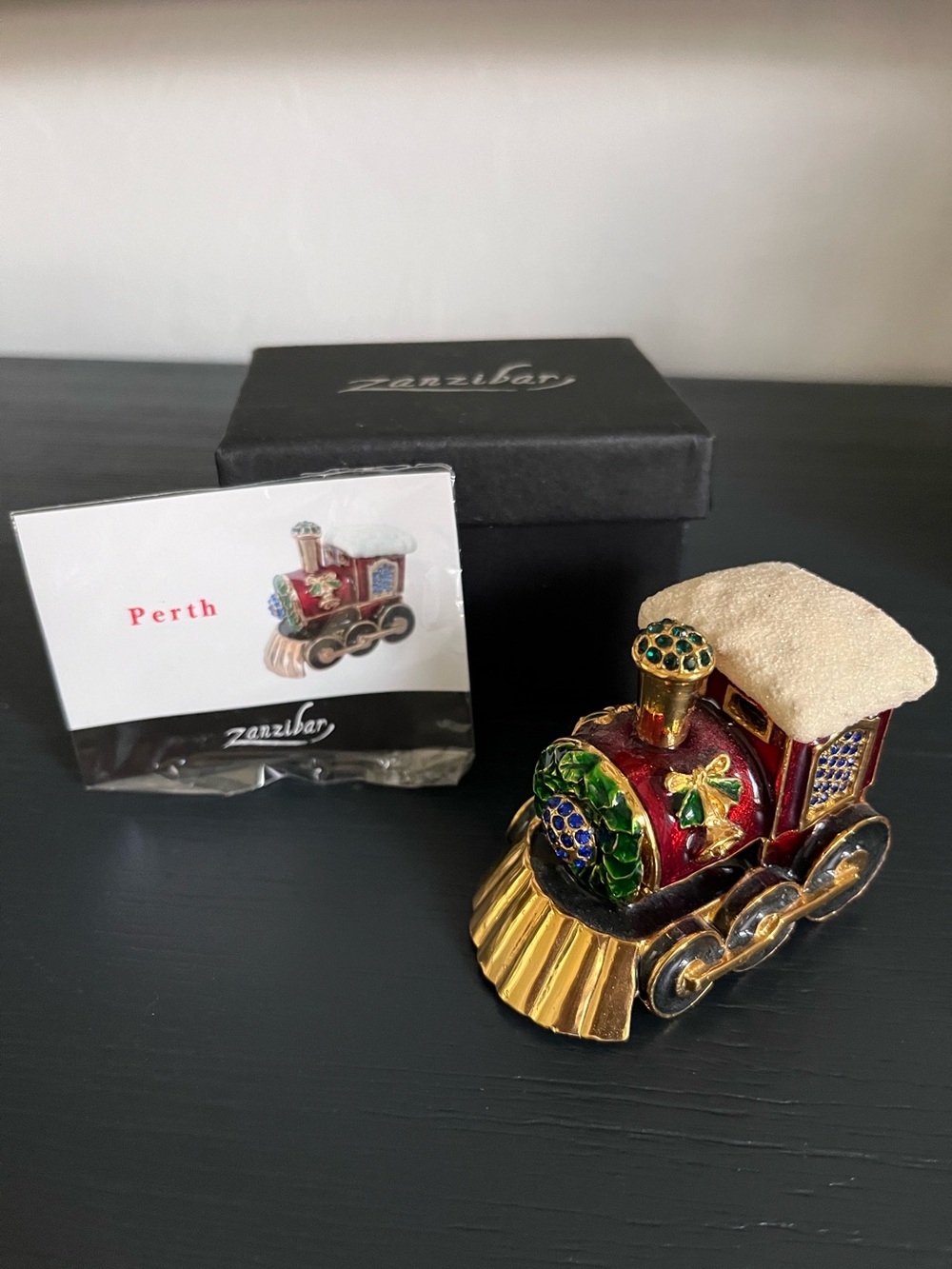 Zanzibar Indian Pacific Train Engine Holiday Bejeweled Gold Trinket Box